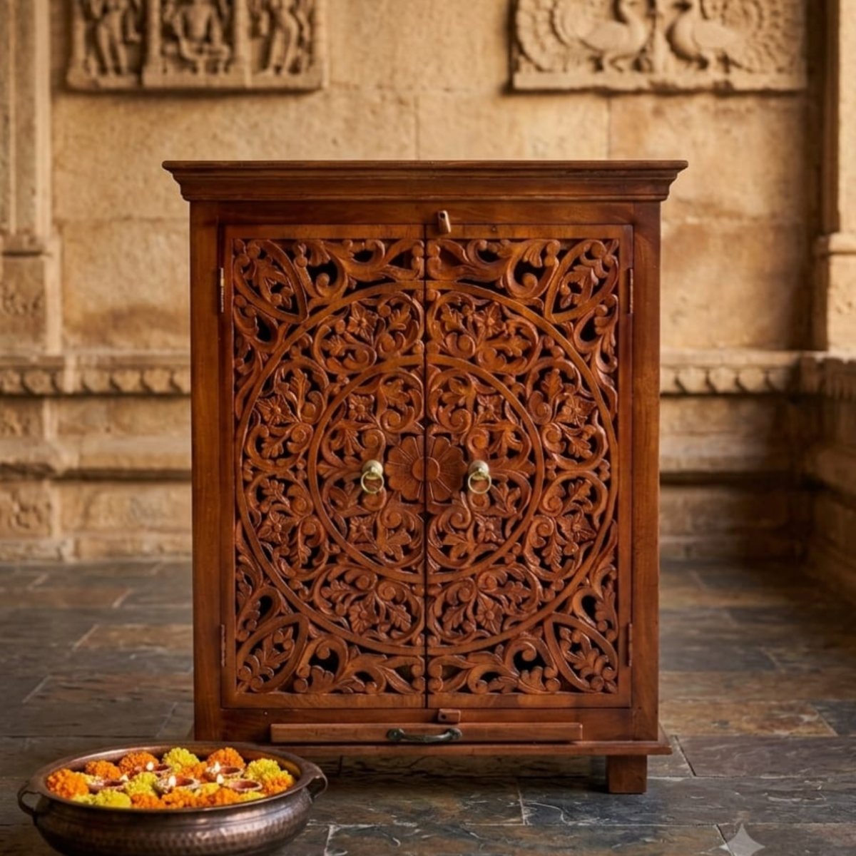 Hand-Carved Solid Wood Home Temple - Image 4