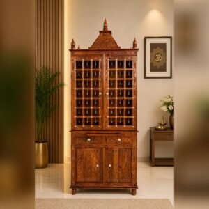 Premium Carved Wooden Temple Cabinet with Storage Drawers