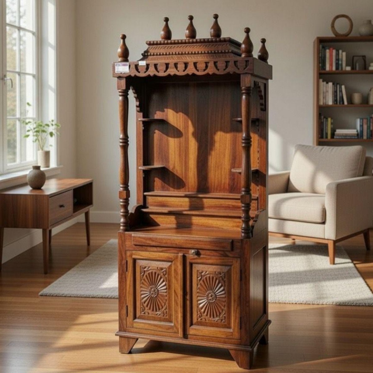 Premium Handcrafted Sheesham Wood Mandir for Home - Image 3