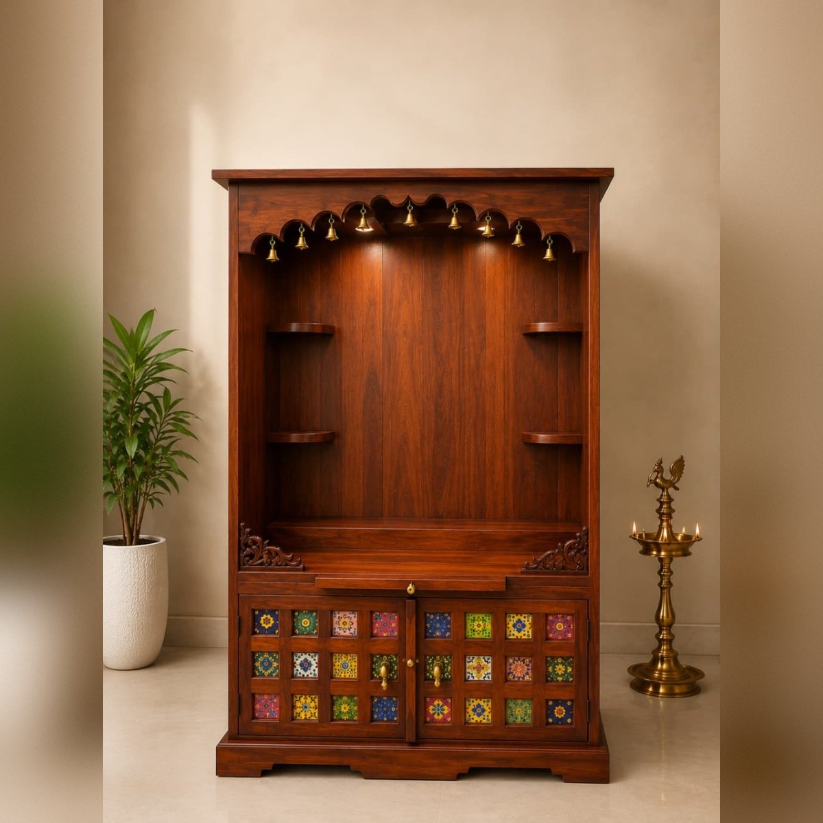 Premium Solid Wood Home Temple Unit with Storage - Image 4