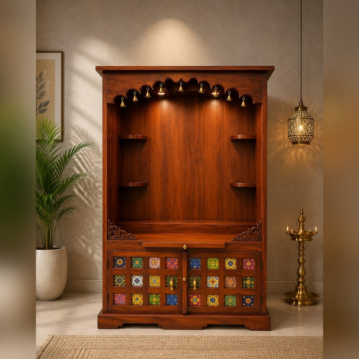 Premium Solid Wood Home Temple Unit with Storage