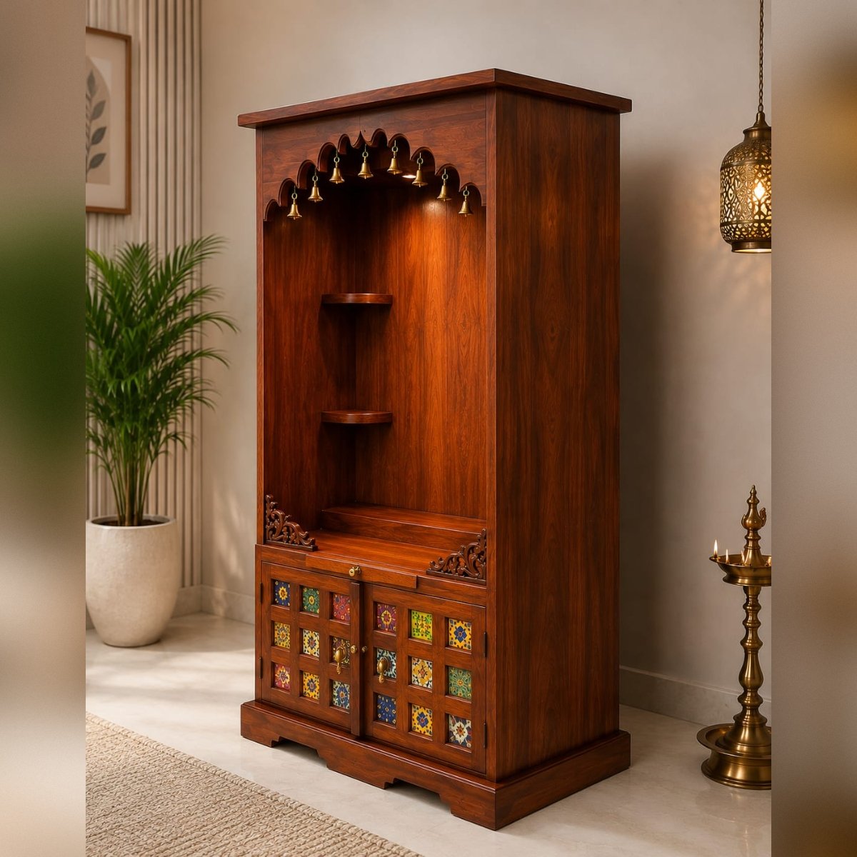 Premium Solid Wood Home Temple Unit with Storage - Image 2