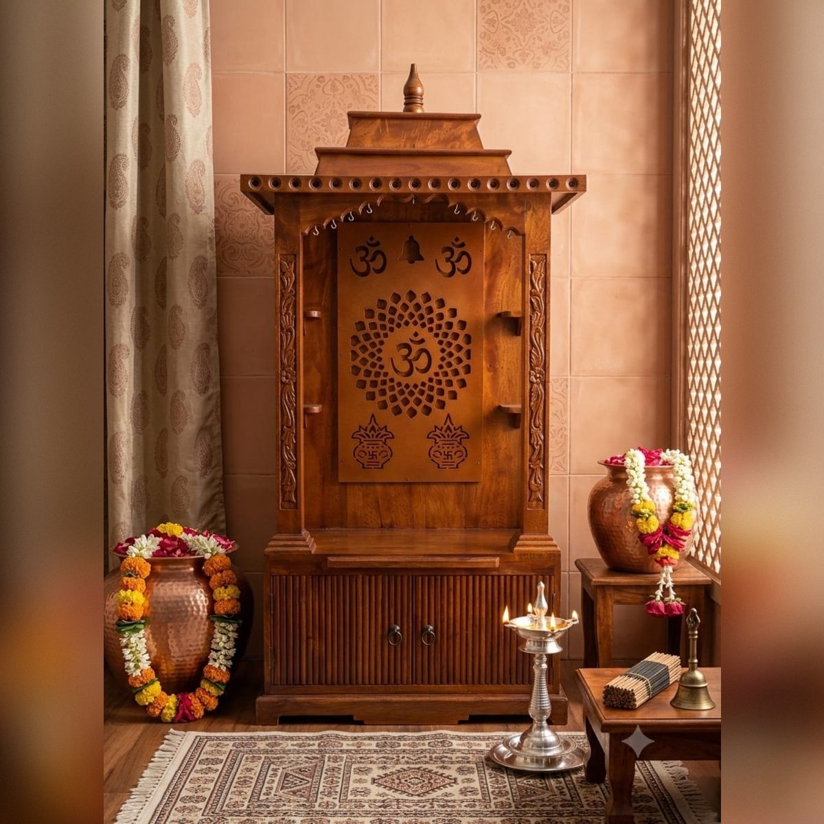 Handcrafted Solid Wood Pooja Mandir - Image 2