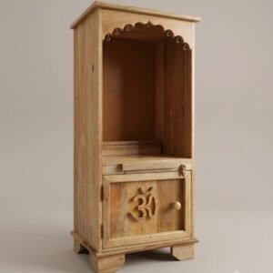 Solid Wood Home Temple with Om Engraved Cabinet