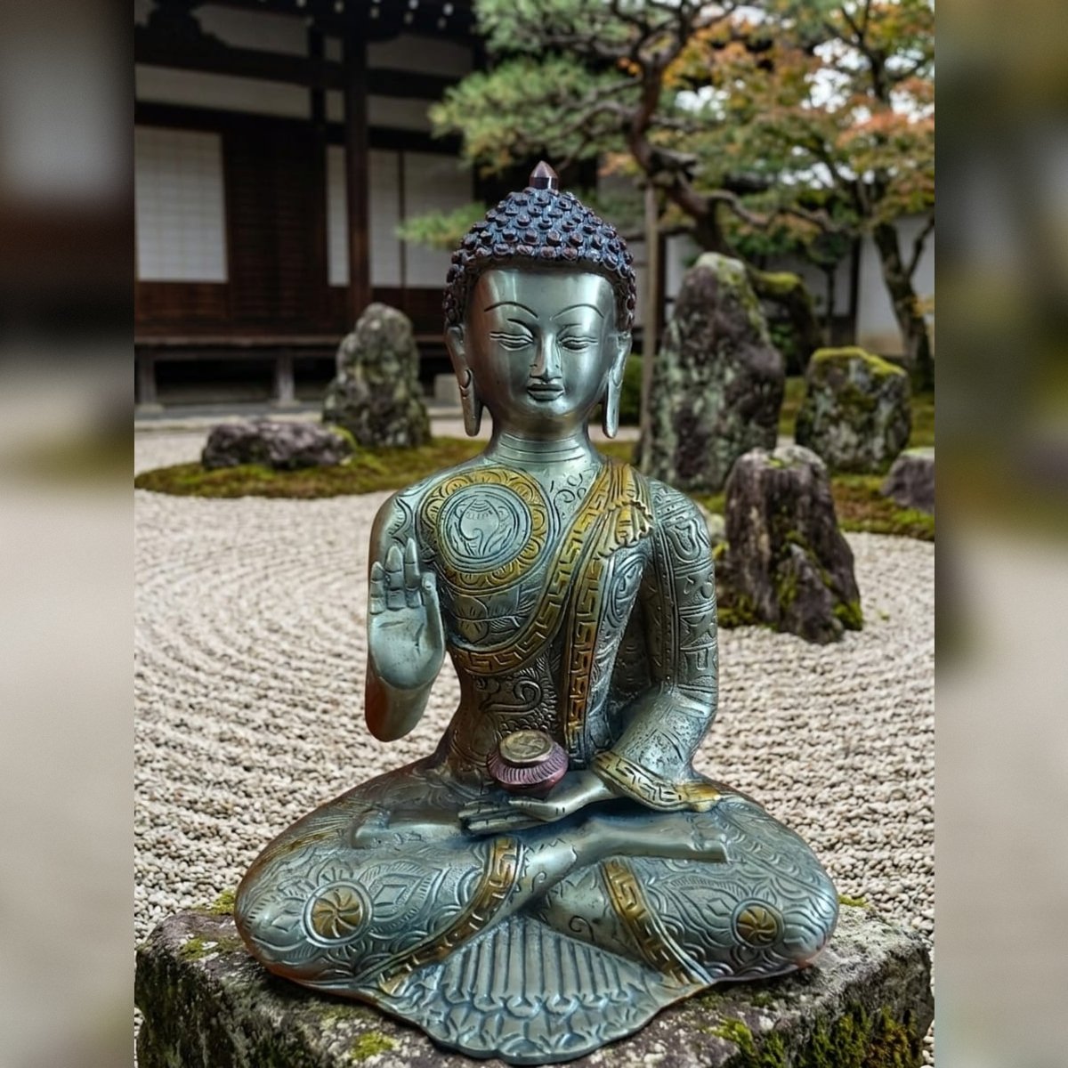 Handcrafted Brass Seated Buddha Idol - Image 2