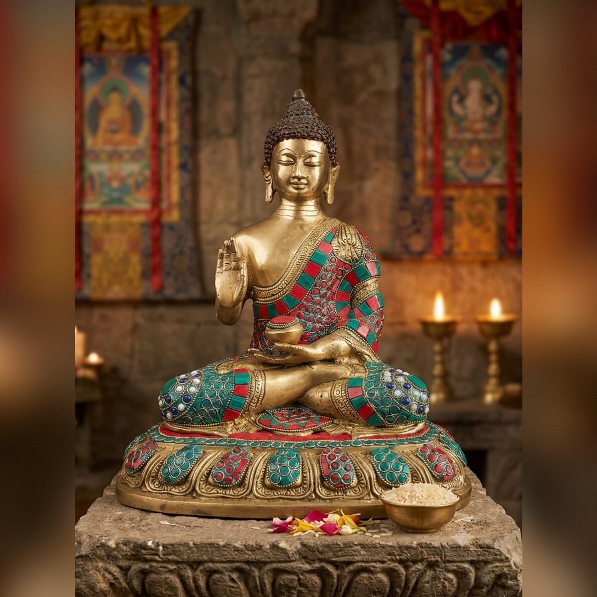 Antique Brass Tibetan Buddha Statue - Image 2