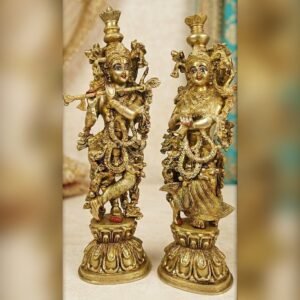 handcrafted brass Radha Krishna statue pair.