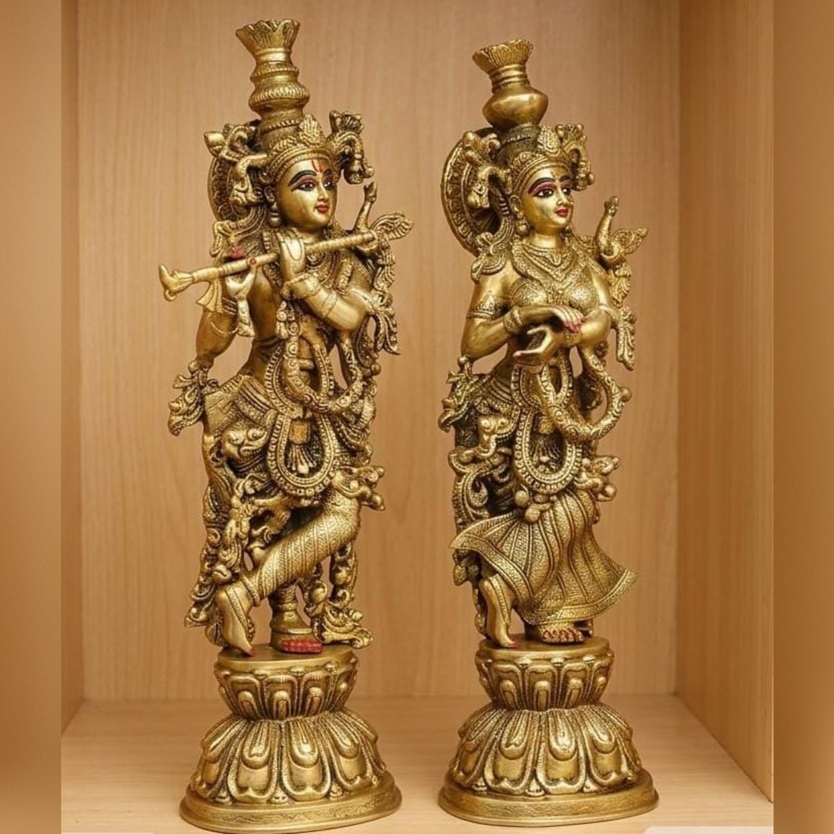 handcrafted brass Radha Krishna statue pair. - Image 2