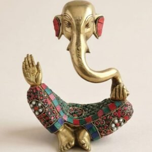 Handcrafted Brass Lord Ganesha Idol with Stone Inlay