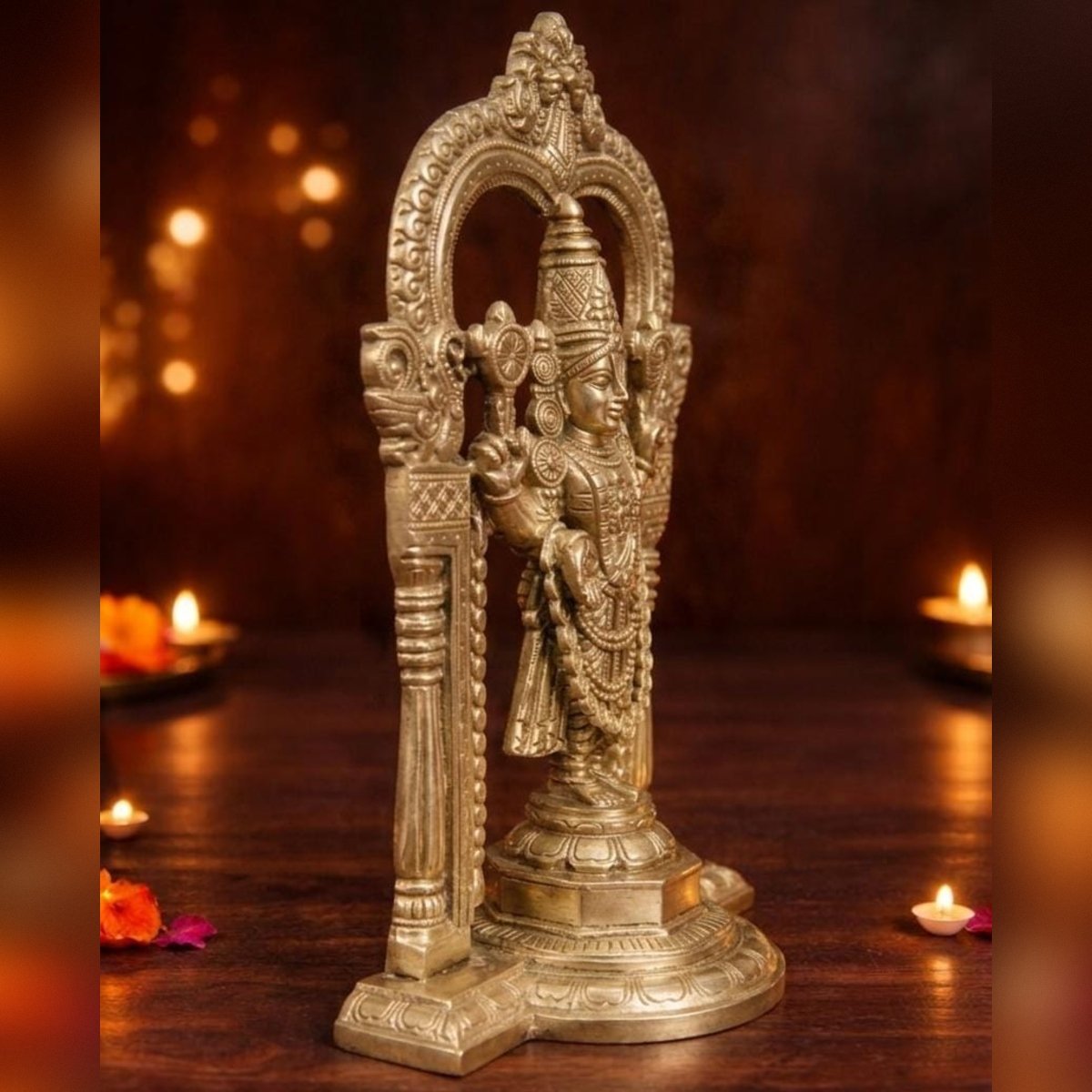 Handcrafted Brass Lord Venkateswara Idol with Prabhavali Frame - Image 2