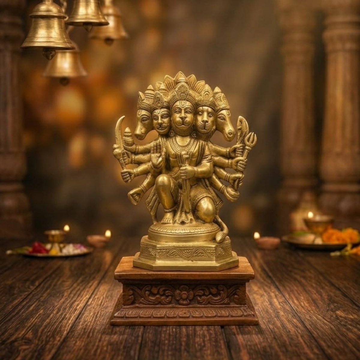Handcrafted Brass Panchamukhi Hanuman Idol