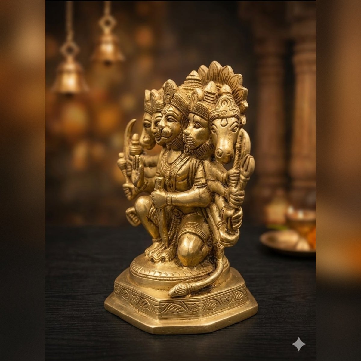 Handcrafted Brass Panchamukhi Hanuman Idol - Image 2