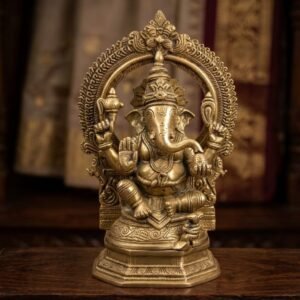 Handcrafted Brass Lord Ganesha Idol with Prabhavali