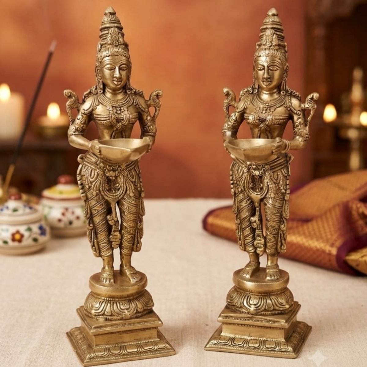 Handcrafted Brass Deepa Lakshmi Idols Pair