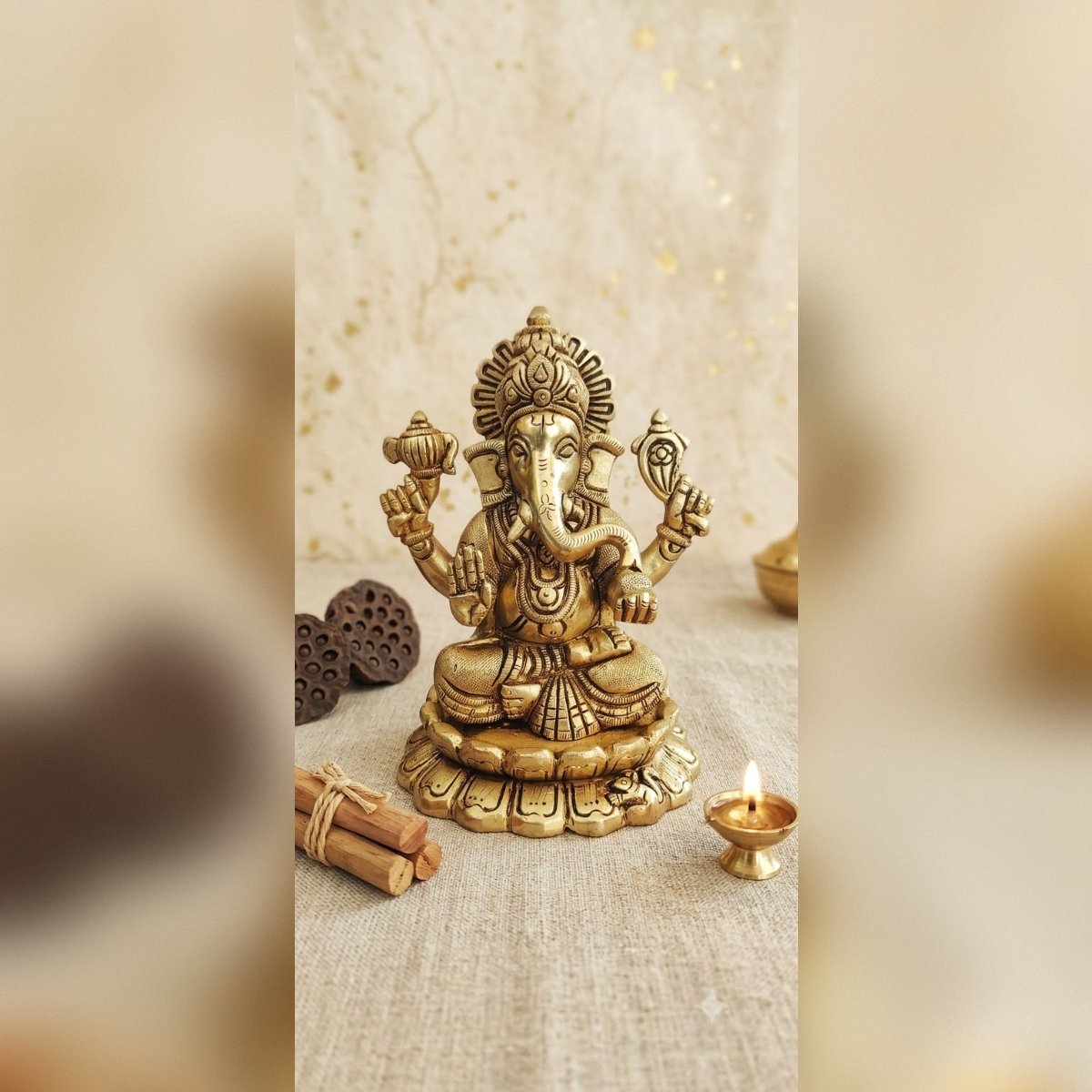 Brass Ganesha Idol Small - Image 2